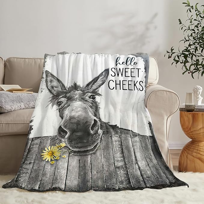 Tijuboni Funny Donkey Throw Blanket Donkey Gifts for Girls Boys Women Men Kids Adults Soft Flannel Fleece Blanket for Couch Sofa Bed Home Decor 40"x50"
