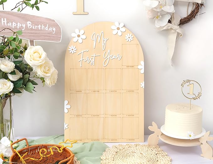 WAWUO 1st First Year Photo Board, 12 Month Picture Milestones Board, My First Year Board, Daisy Birthday Decorations