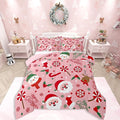 Feelyou Merry Christmas Kids Comforter Set King Size Santa Claus Snowman Bedding Set Deer Berries Duvet Quilt for Kids Boys Girls Bedroom Snowflake Decor Microfiber Ultra Soft Breathable