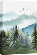 SIGNWIN Canvas Print Wall Art Watercolor Green Forest Tree Mountain Range Nature Landscape Prints Modern Art Woodland Nursery Decor for Living Room, Bedroom, Office - 16"x24"