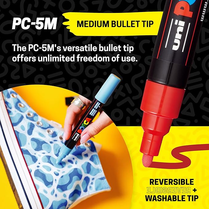 Posca Exclusive Holiday 5M Paint Markers Gift Set of 16 with Carrying Case, Great for Kids and Adults, Acrylic Art Markers for Coloring Christmas Decorations, Canvas, Wood, Glass and Metal