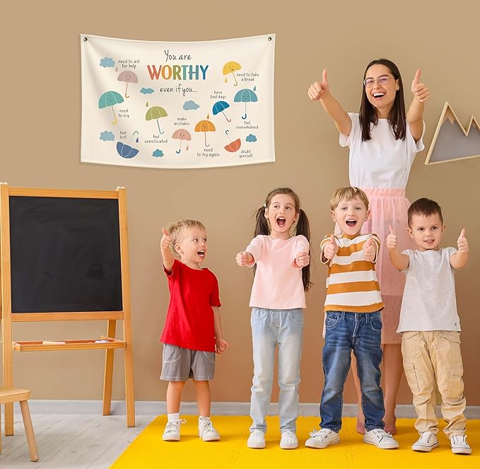 Boho Rectangular Banner Flag Wall Sign Decor Gift for Baby Boy Girl Kids,Nursery Classroom Baby Room Bedroom Living Room Office Dorm Decor-You Are Worthy Even If You-Birthday Christmas Gift