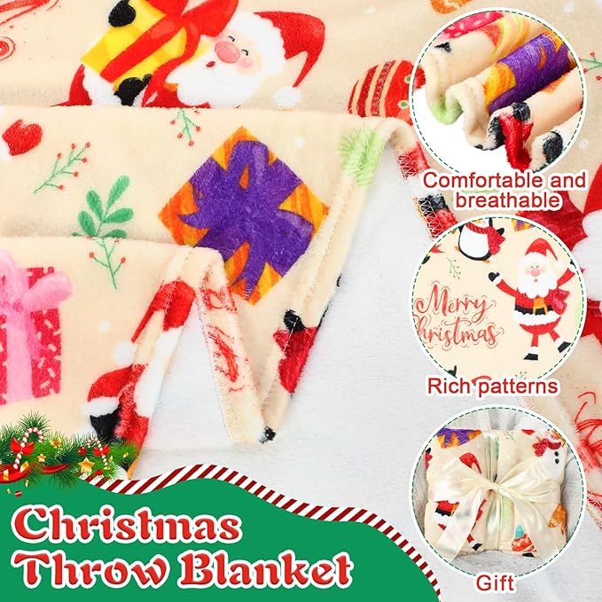 Buryeah 4 Pack Christmas Throw Blankets Bulk Snowman, Gifts, Santa, Gingerbread Man, Xmas Tree Soft Cozy Christmas Plush Flannel Blanket for Sofa, Bed, Couch, Home Decor Xmas Supplies, 40 x 50 Inches