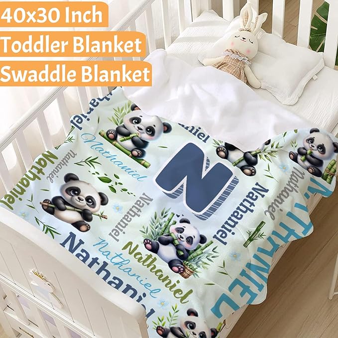 Personalized Custom Panda Preschool Blanket Gifts for Baby Toddler Kids Boys Girls - Customized Panda Super Soft Lightweight Flannel Sheets Decor for Crib Nap Couch - 30"x40" for Baby/Pets
