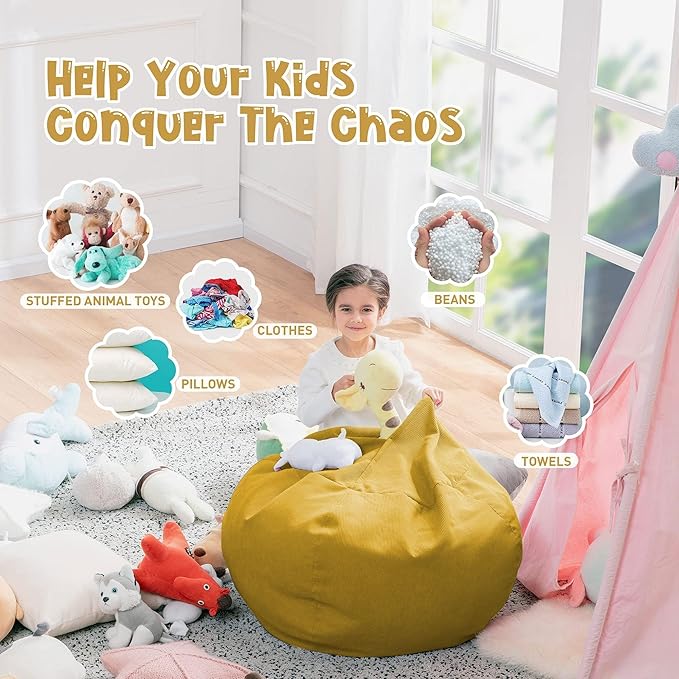 Nobildonna Bean Bag Chair Cover (No Filler) for Kids and Adults,Beanbag Stuffed Animal Storage Without Filling Plush Toys Holder and Organizer Soft Premium Corduroy 200L
