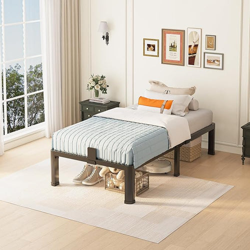 12 inch Twin Bed Frame with Round Corner Legs Mattress Slide Stopper,3500 lbs Heavy Duty Metal Platform,No Box Spring Needed,Steel Slat Support,Easy Assembly,Noise Free