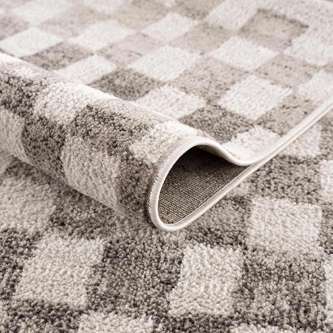 Hauteloom Pertek Modern Checkered Area Rug - Modern Geometric Carpet for Living Room, Kids Room, Nursery - Bohemian Boho Carpet - Brown, Beige, Cream - 2' x 3'