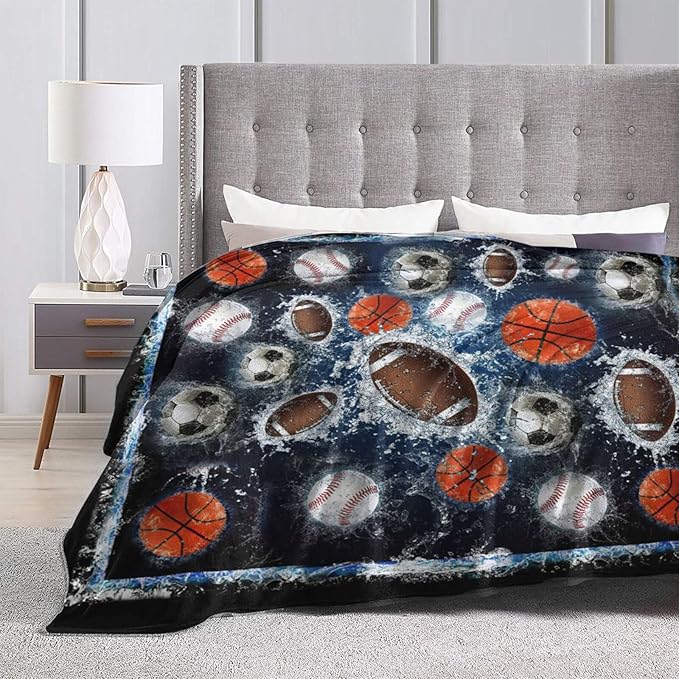 Sports Balls Blanket for Girls Boys Fans Basketball Baseball Football Soccer Throw Blankets Soft Cozy Warm Fuzzy Fleece Bedding Flannel Throws Stuff Gifts Kids Men Women Bedroom Decor 50"x40"