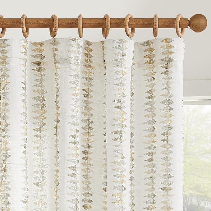 jinchan Linen Nursery Curtains for Living Room Boho Curtains for Bedroom Kids Room 96 Inches Long Geometric Printed Farmhouse Drapes Rod Pocket Window Treatment Curtain Set of 2 Panels Taupe Gray