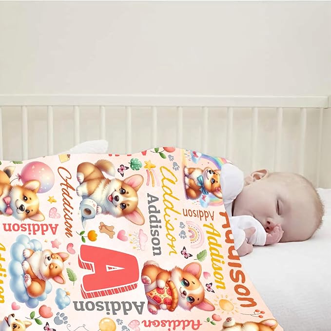 Personalized Custom Corgi Dog Preschool Blanket Gifts for Baby Toddler Kids Boys Girls - Customized Corgi Dog Super Soft Lightweight Flannel Sheets Decor for Crib Nap Couch - 30"x40" for Baby/Pets