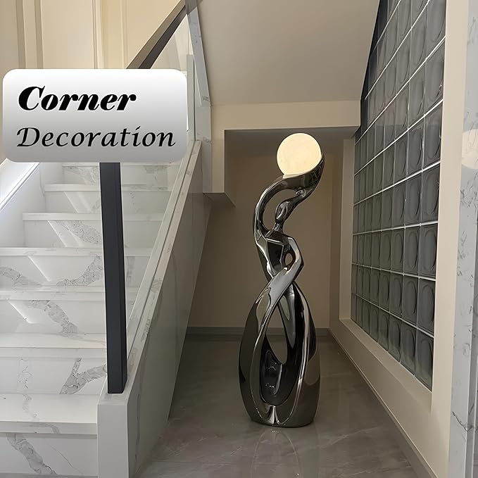 Bofea-Smoky Color Floor Lights,3D Moon Lamp with 9.44 Inch Resin Base,Mood Lighting with Touch Control Brightness for Home Decor, Bedroom Lighting