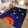 Cartoon Space Solar System Planet Area Rug,6x8ft,Outer Space Themed Rugs, Non-Slip Washable, Easy Care Rug, Suitable for Kids Playroom, Boys and Girls Room Decor