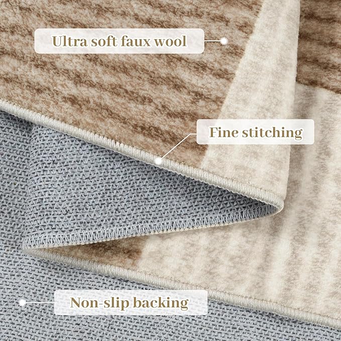 LIVEBOX Checkered Round Rug 6 Ft Washable Area Rug for Playroom, Kids Non-Slip Neutral Classic Circle Rug Geometric Large Carpet Soft Boys Rug for Classroom Dorm Bedroom(Brown,180R)