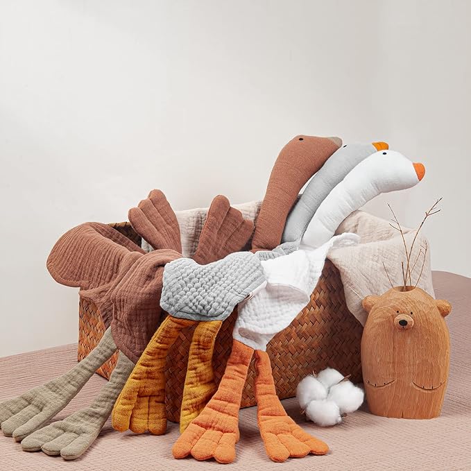 lulumoon Goose Security Blanket: Muslin Lovey for Babies Travel & Daycare - Skin-Friendly Snuggle Toy for Self-Soothe