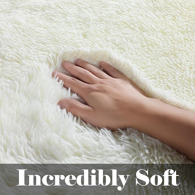 ONASAR Cream White Area Rugs 9x12 Living Room, Ivory Large Fluffy Shag Bedroom Rug, Washable Soft Plush Thick Shaggy Big Floor Carpet for Kids Boy Girls Teen Dorm Nursery Indoor Home Decor Aesthetic