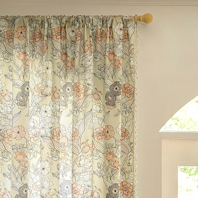 ENJOYBRIDAL Floral 84 Inch Curtains 2 Panel Set Bedroom Farmhouse Drapes Semi Sheer Rod Pocket Living Room Boho Window Curtain Panels Floor Length Cottage Core Cute Vintage Rustic Window Treatments