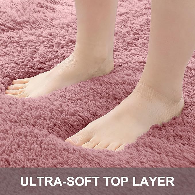 OLANLY 8x10 Machine Washable Large Area Rugs for Living Room, Bedroom, Soft Fluffy Shaggy Bedside Rug, Indoor Floor Carpet for Kids Girls and Boys, Dorms, Nursery, Home Decor Aesthetic, Pale Pink
