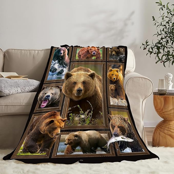 jerkboo Bear Blanket Throws Bear Gifts Bear Throw Blanket for Girls Women Kids Adults Soft Warm Cozy Fleece Blanket for Couch Sofa Bed 80""x60""