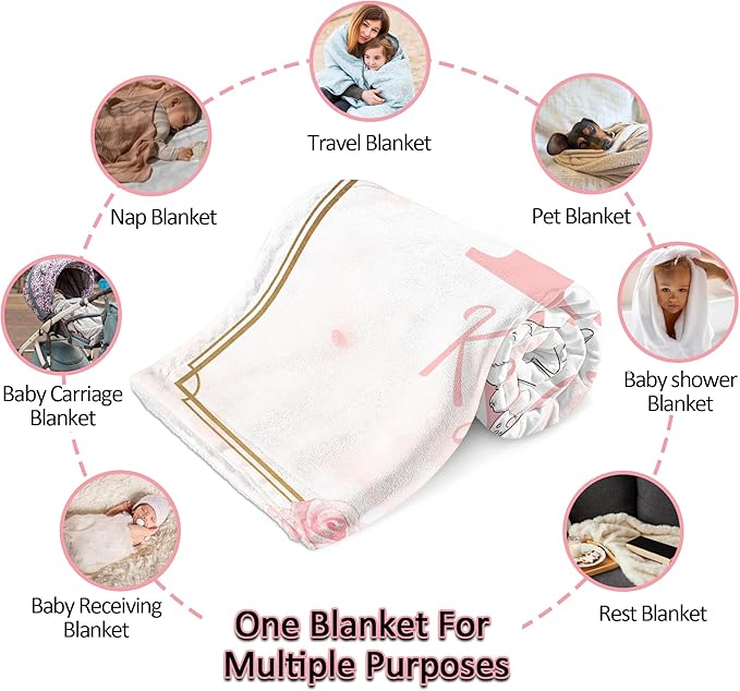 Ship Next Day, Personalized Baby Girl Blanket Gifts with Name, Custom Baby Blankets for Girls, Newborn Receiving Swaddle Blanket, Customized Kids Blankets for Babies Shower Birthday