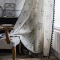 Boho Curtains 96 Inch Length 2 Panels Farmhouse Living Room Semi Sheer Drapes Vintage Floral Tassel Window Curtain Panel Bedroom Grey and Off White Cotton Linen Blend Rod Pocket Window Treatment