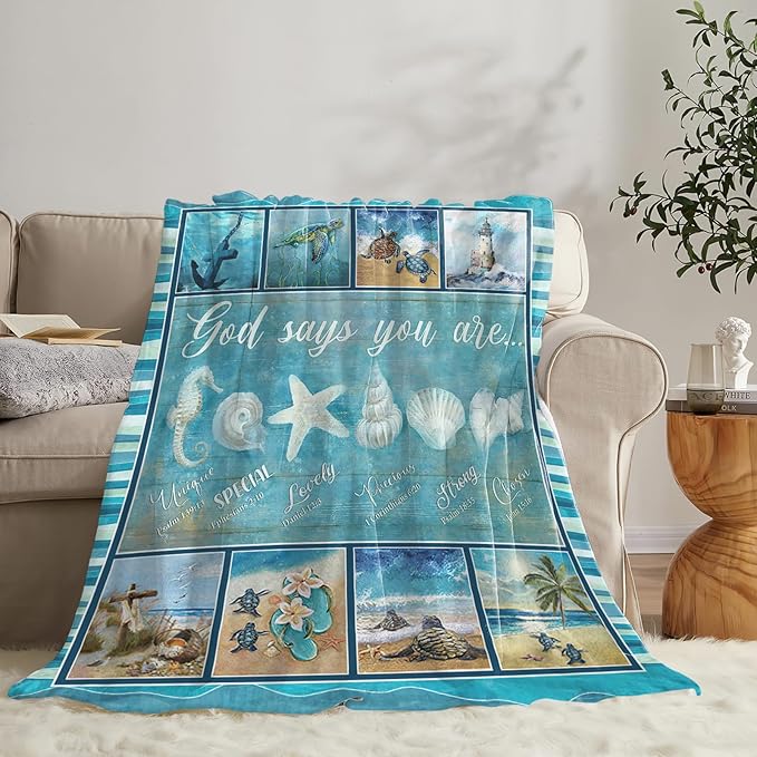 Tijuboni Ocean Nautical Throw Blanket Beach Seashells Gifts for Girls Boys Women Men Kids Adults Soft Flannel Fleece Blanket for Couch Sofa Bed Home Decor 40"x50"