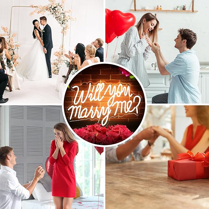 Will You Marry Me Sign for Wall Decor Led Neon Lights for Teen Bedroom Decor Art Light Up Letters Will You Marry Me Neon Signs for All Wedding Party Proposal Decorations (warm white)