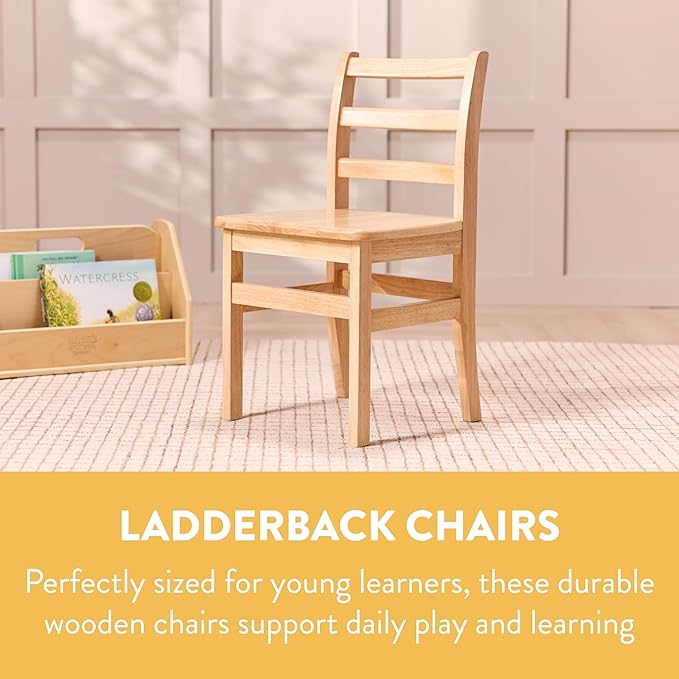 Wooden Ladderback Chairs, 16", Kids Furniture, Natural, 2-Pack