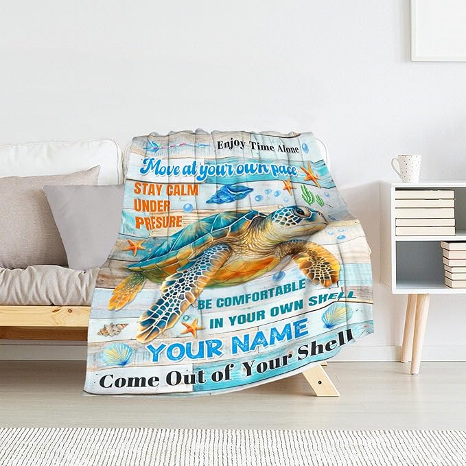 Personalized Sea Turtle Blanket for Girls - 40" x 50" Inches Cartoon Throw Blanket for Boys - Colorful Soft Cozy Throws for Sofa, Crib & Bed