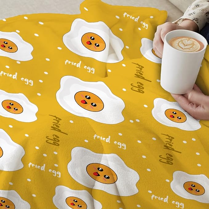 Thuswarm Cute Fried Eggs Kawaii Omelette Flannel Throw Blanket Warm Cozy Soft Cartoon Food Print Blankets for Bed Couch Sofa Room Decoration Gifts 80”×60” Large for Adult