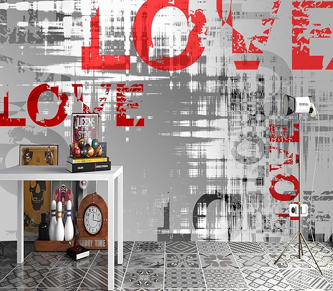 XMPMBM-Graffiti Art backsplash Large Decorative Wallpaper Colorful Alphabet Bedroom Bathroom Wall Mural- W 154" X H 105"（112 Square Foot）