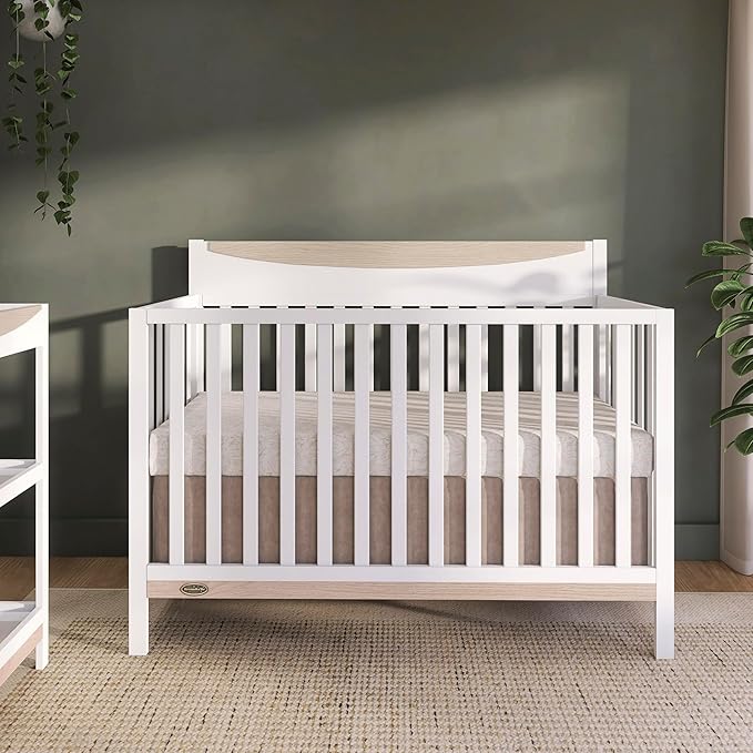 Dream On me Emerson 5-in-1 Convertible Full-Size Baby Crib in White & Vintage Oak, GreenGuard Gold & JPMA, Converts to Toddler, Day, & Full-Size Bed, Non-Toxic Paint, Safe Sleep Environment