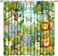 Cartoon Animals Curtain Jungle Forest Elephant Lion Butterfly Floral Print Curtains for Kids Boys Girls Nursery Baby Bedroom Playroom Home Decor Window Drapes 42" W X 45" L