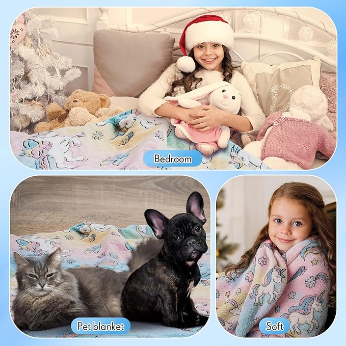 Kids Heated Blanket Glow in The Dark Unicorn Children Heating Blanket Girls Boys 50"x60" Electric Throw with 10 Heating Levels & 8 Hours Auto Off Etl Certified Machine Washable