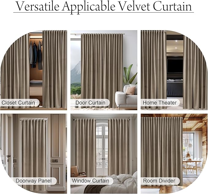 StangH Camel Beige Velvet Curtains Back Tab Thermal Insulated Privacy Room Divider for Doorway/Bedroom, Room Darkening Window Panels for Living Room, W42 x L80, 1 Panel