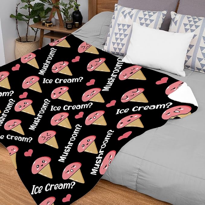 Thuswarm Mushroom Or Ice Cream Flannel Throw Blanket Warm Cozy Soft Funny Print Blankets for Bed Couch Sofa Room Decoration Gifts 40"×30" XSmall for Pets