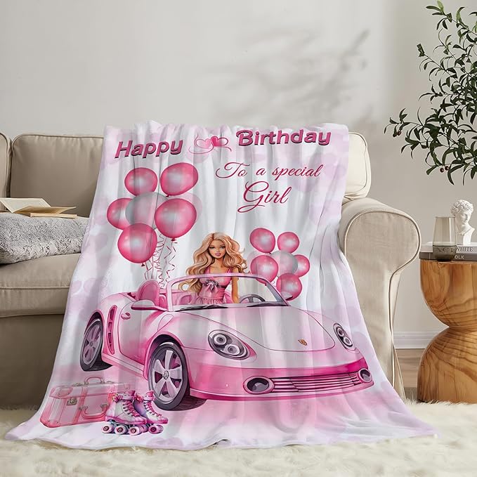 Tijuboni Pink Doll Love Throw Blanket Birthday Gifts for Girls Women Kids Adults Soft Flannel Fleece Blanket for Couch Sofa Bed Home Decor 40"x50"