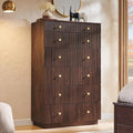 Fluted Dresser for Bedroom, 48" H 7 Drawer Dressers, Wood Tall Dresser Storage Organizer, Modern Bedroom Chest with Deep Storage for Closet Hallway, Entryway, Living Room, Brown