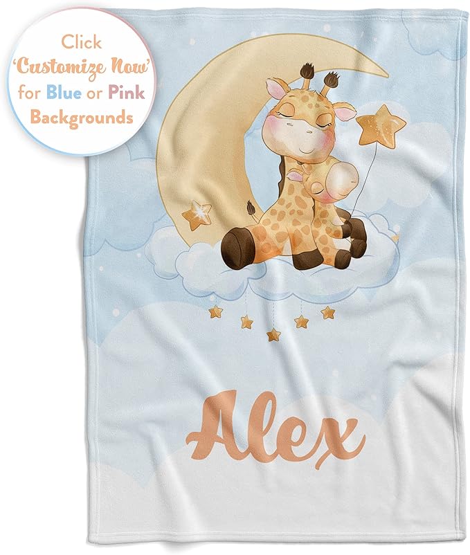 Personalized Baby Blankets with Name | Custom Giraffe Newborn Blanket for Baby Girl and Baby Boy | Unisex Warm Soft Fleece Swaddle Blanket Minky | (Giraffe, Fleece 50"x60")