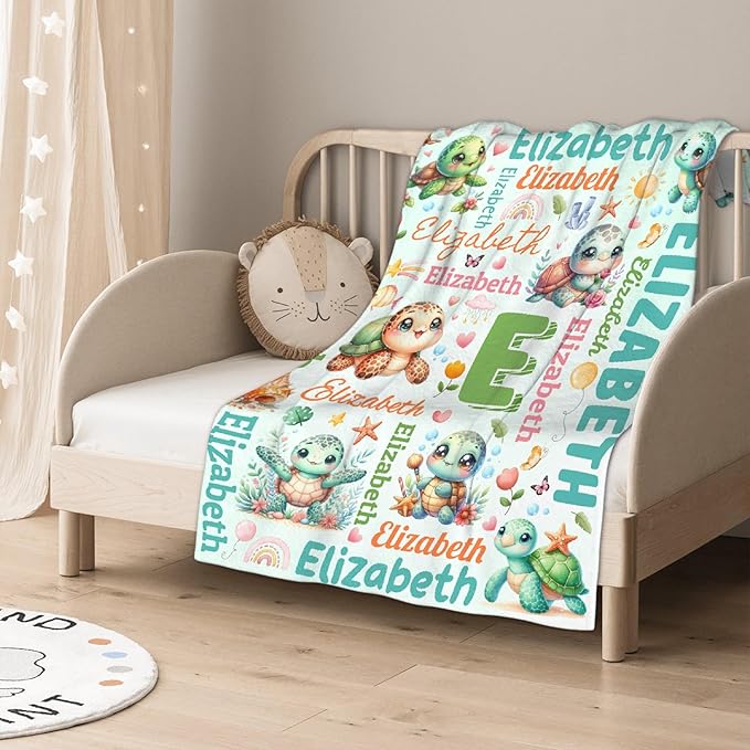 Personalized Custom Cute Turtle Preschool Blanket Gifts for Baby Toddler Kids Boys Girls - Customized Cute Turtle Super Soft Lightweight Flannel Sheets Decor for Crib Nap Couch - 30"x40" for Baby/Pets