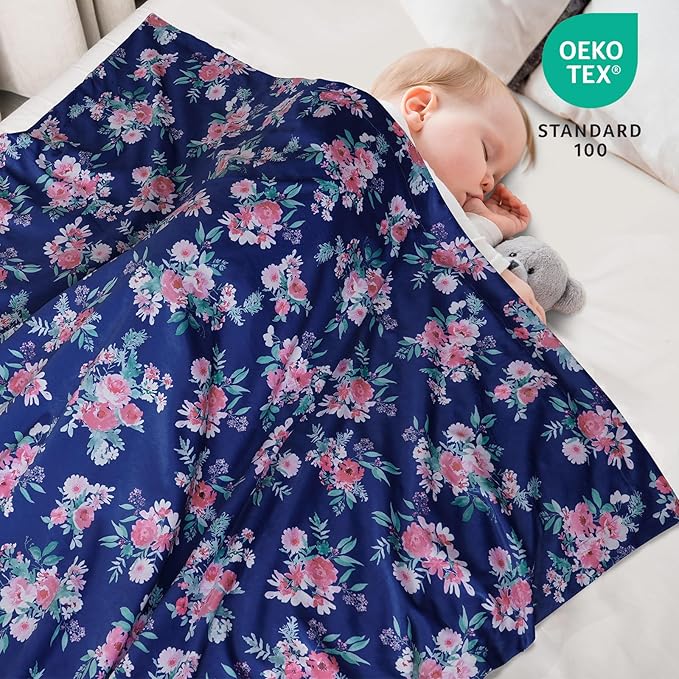 david's kids Micro Fleece Minky Baby Blanket for Girls with Double Layer and Soothing Raised Dots, Breathable and Soft Lightweight Receiving Blanket for Newborns, 40x50 Inches, Navy Floral