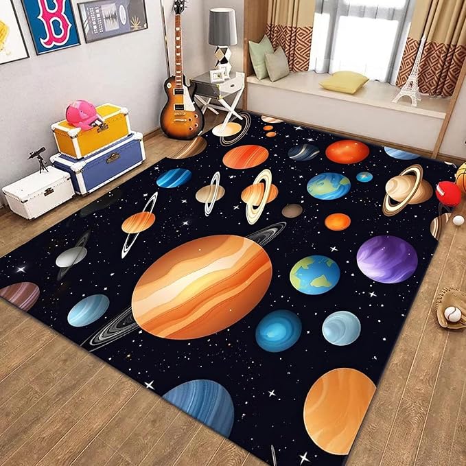 Kids Carpet Outer Space Rug,4x6ft,3D Galaxy Universe Planet Area Rugs Kids Bedroom Space Carpet Universe Solar System Planet Theme Carpets for Living Room Nursery Room Toddler Classroom Decor