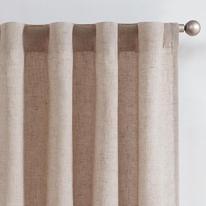 jinchan Taupe Linen Blend Curtains for Living Room 108 Inch Length Extra Long 2 Panels Curtains for Sliding Glass Doors, 50 Inch Wide Drapes with Rod Pocket Back Tab(50W x 108L, Taupe)