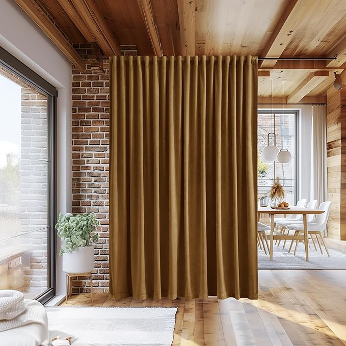 StangH Gold Brown Velvet Curtains Extra Wide Super Soft Light Blocking Window Drapes Back Tab Privacy Thermal Insulated Panels for Living Room Bedroom Laundry, W100 x L84, 1 Panel