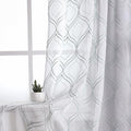 VISIONTEX White Sheer Curtains 84 Inches Long 2 Panels Set Green Moroccan Embroidered Curtains Trellis French Textured Rod Pocket Voile Tulle Semi Window Drapes for Bedroom Living Room 54 x 84 Inches