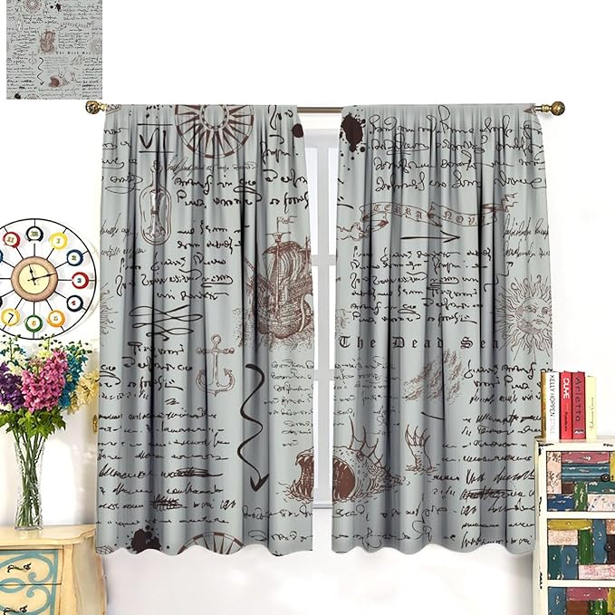 Nautical Theme Window Curtains,Pirate Sailboat Curtains for Bedroom,Starfish Print Draperies for Living Room,Ocean Window Treatment Curtains Set 2 Panels,63x72 Inches