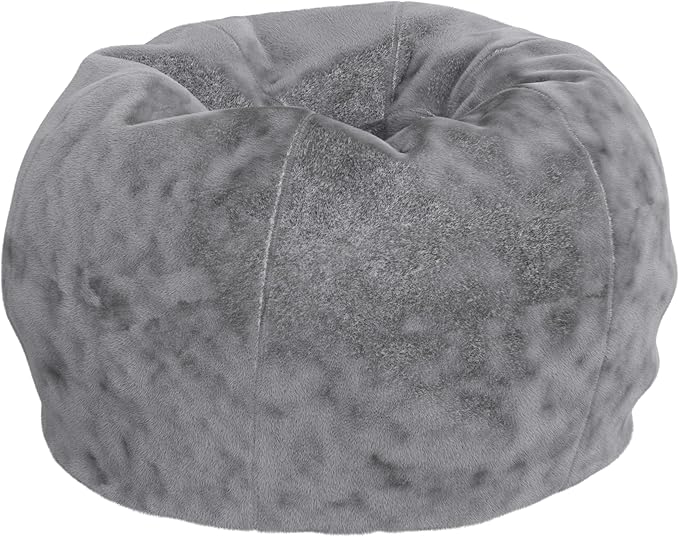 EMMA + OLIVER Daisy Small Gray Furry Bean Bag Chair for Kids and Teens