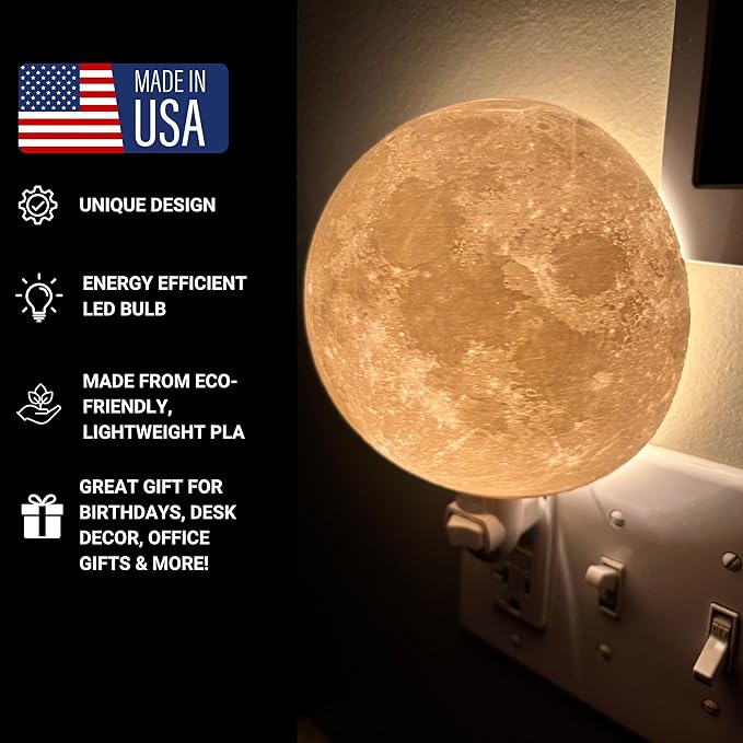 Moon Night Lights | Night Lamp LED Light | 3D Solar System NightLight, Planet Home Décor, Space Nursery, Kids Room, Space Gift, Birthday Gifts, Bedroom Decorations (Moon, 6 Inch)