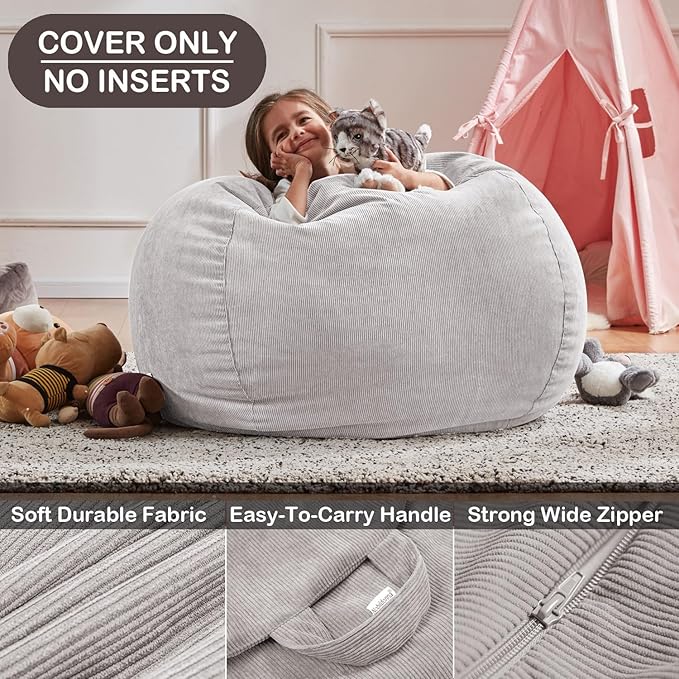 Nobildonna Bean Bag Chair Cover (No Filler) for Kids and Adults,Beanbag Stuffed Animal Storage Without Filling Plush Toys Holder and Organizer Soft Premium Corduroy 200L