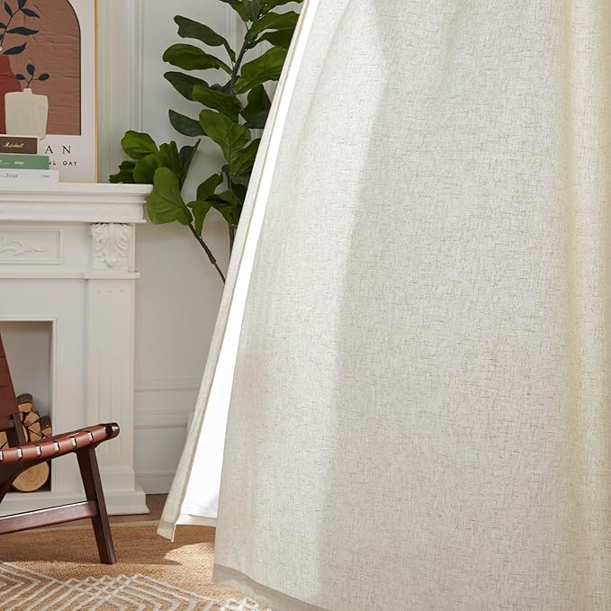jinchan Linen Blend Curtains for Living Room 84 Inches Length 2 Panels Natural Window Treatment for Sliding Glass Doors, Farmhouse 50 Inches Wide Drapes Rod Pocket Back Tab (50W x 84L, Ecru)