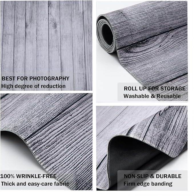 Kate Photography Floor Mats Grey Wood Mat Rubber Floor Mats for Newborn Photography Props Rubber Wooden Wall Backdrop for Photo Studio 5x4ft